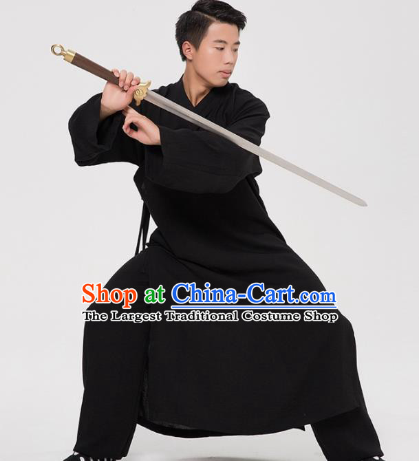 Asian Chinese Traditional Martial Arts Kung Fu Costume Tang Suit Tai Ji Black Robe for Men