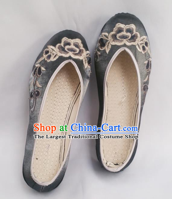 Chinese Ancient Princess Shoes Traditional Cloth Shoes Hanfu Shoes Grey Embroidered Shoes for Women