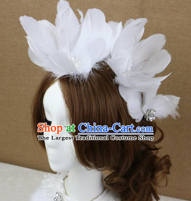 Top Grade Princess White Feather Hair Accessories Bride Hair Stick Headwear for Women