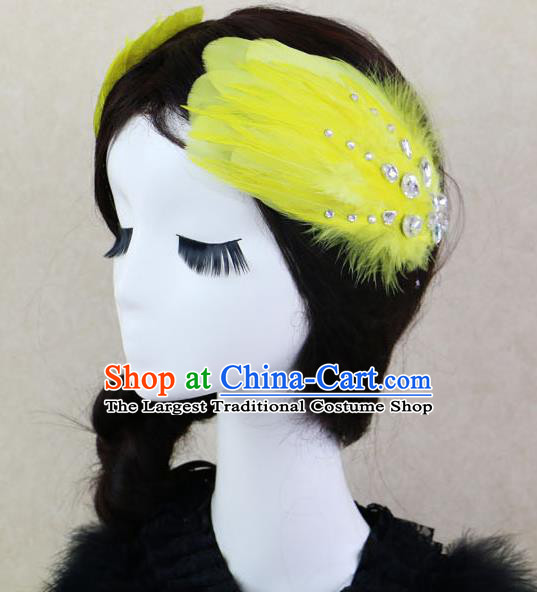 Top Grade Bride Yellow Feather Angel Hair Claws Headwear Princess Hair Accessories for Women