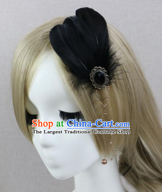 Top Grade Angel Black Feather Hair Stick Headwear Princess Hair Accessories for Women