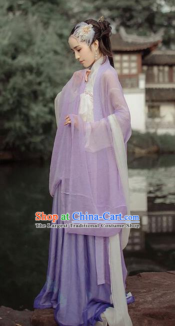 Chinese Ancient Fairy Maiden Purple Hanfu Dress Traditional Tang Dynasty Imperial Consort Historical Costume for Women