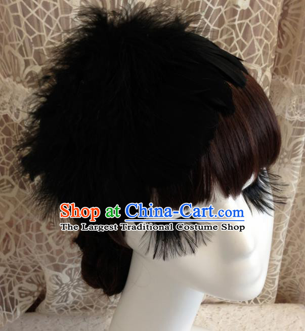 Top Grade Bride Black Feather Headwear Brazilian Carnival Hair Accessories for Women
