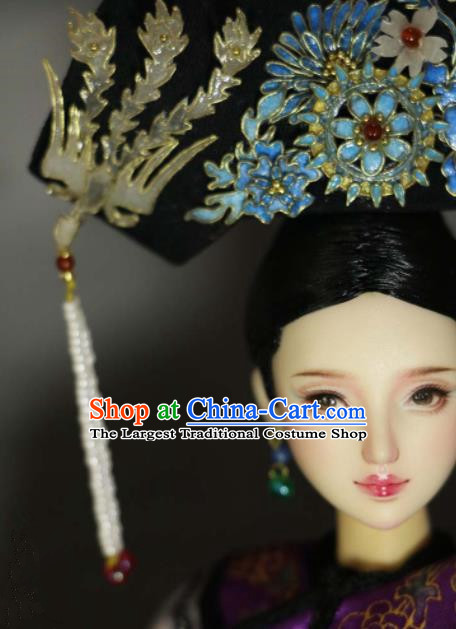 Chinese Ancient Palace Manchu Imperial Consort Cloisonne Headwear Traditional Qing Dynasty Queen Hair Accessories for Women