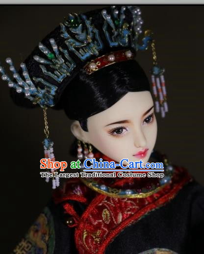 Chinese Ancient Empress Cloisonne Phoenix Headwear Traditional Qing Dynasty Palace Manchu Queen Hair Accessories for Women