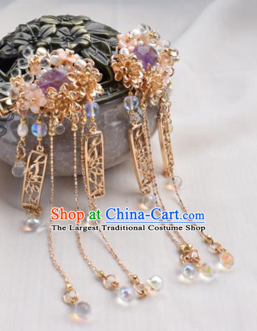 Chinese Ancient Princess Palace Golden Tassel Hair Claws Hairpins Traditional Handmade Hanfu Hair Accessories for Women