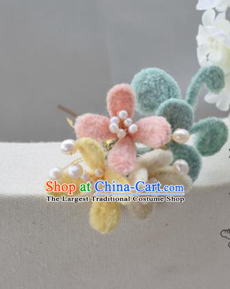 Chinese Ancient Princess Palace Velvet Flowers Hair Clip Hairpins Traditional Handmade Hanfu Hair Accessories for Women