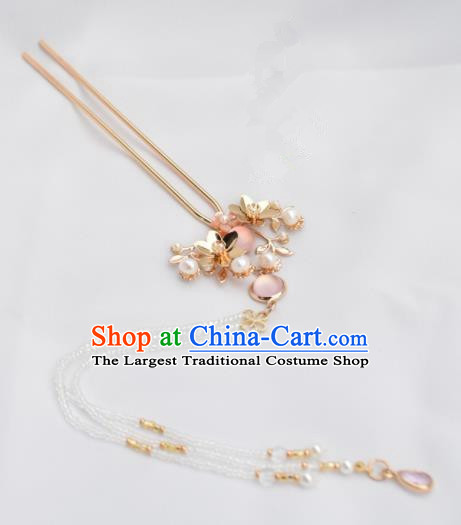 Chinese Ancient Princess Palace Pink Crystal Hair Clip Hairpins Traditional Handmade Hanfu Hair Accessories for Women