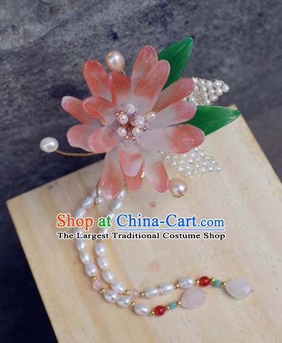 Chinese Ancient Princess Palace Lotus Pearls Tassel Hair Claw Hairpins Traditional Handmade Hanfu Hair Accessories for Women