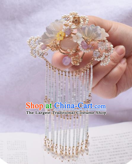 Chinese Ancient Princess Palace Shell Butterfly Tassel Hair Claw Hairpins Traditional Handmade Hanfu Hair Accessories for Women