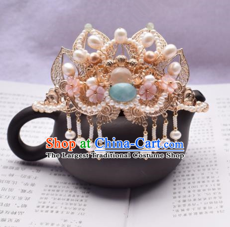 Chinese Ancient Princess Palace Pearls Hair Comb Hairpins Traditional Handmade Hanfu Hair Accessories for Women