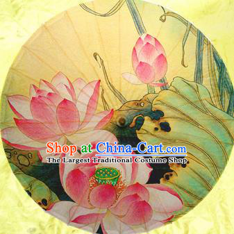 Handmade Chinese Traditional Printing Lotus Umbrellas Ancient Oiled Paper Umbrella