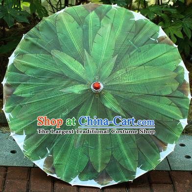 Handmade Chinese Traditional Printing Green Leaf Oiled Paper Umbrellas Ancient Princess Umbrella