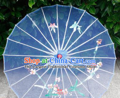 Handmade Printing Plum Blossom Blue Oiled Paper Umbrellas Chinese Traditional Ancient Princess Umbrella
