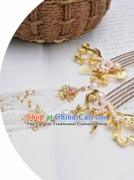 Chinese Ancient Princess Tassel Golden Hair Combs Palace Hairpins Traditional Handmade Hanfu Hair Accessories for Women
