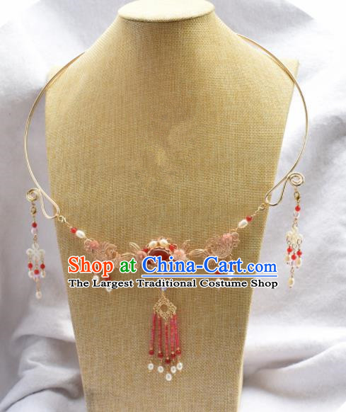 Handmade Chinese Hanfu Red Agate Tassel Necklace Traditional Ancient Princess Necklet Accessories for Women