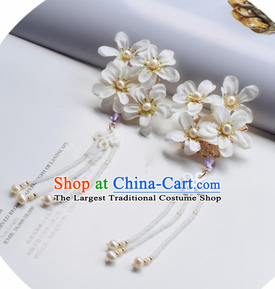 Chinese Ancient Princess Palace White Flowers Tassel Hair Claw Hairpins Traditional Handmade Hanfu Hair Accessories for Women