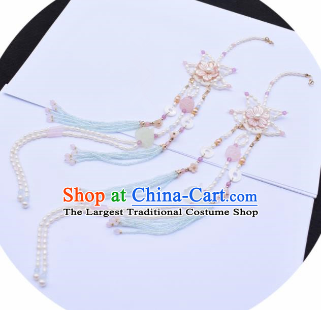 Handmade Chinese Ancient Princess Jade Tassel Pendant Traditional Hanfu Pearls Waist Accessories for Women