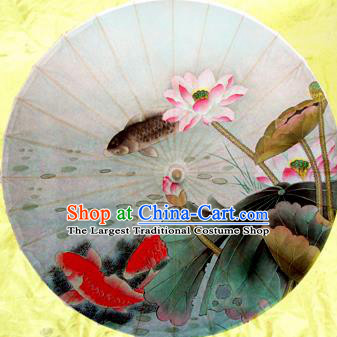 Chinese Ancient Oiled Paper Umbrella Traditional Handmade Printing Carp Lotus Umbrellas