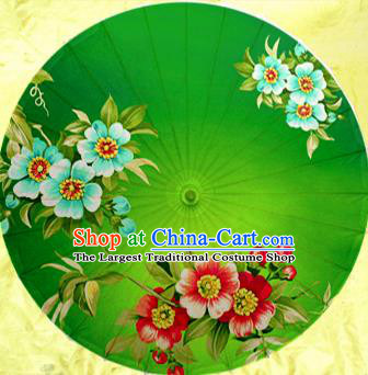Handmade Chinese Traditional Printing Flowers Green Umbrellas Ancient Beijing Opera Oiled Paper Umbrella