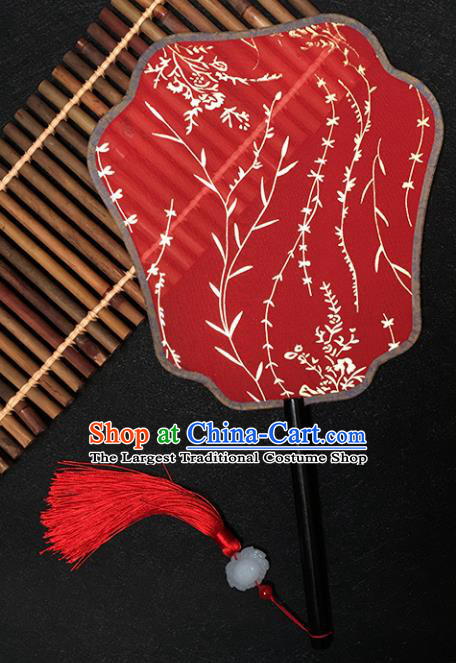 Chinese Handmade Classical Palace Fans Traditional Gilding Willow Red Silk Fan for Women
