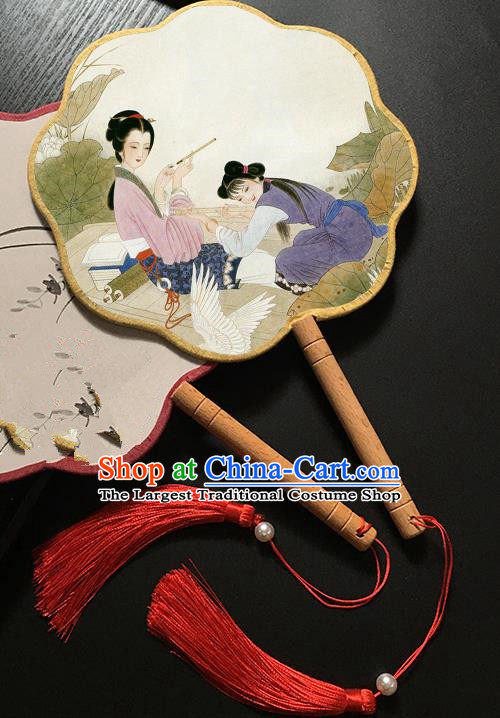 Chinese Handmade Classical Palace Fans Traditional Printing Beauty Hanfu Fan for Women