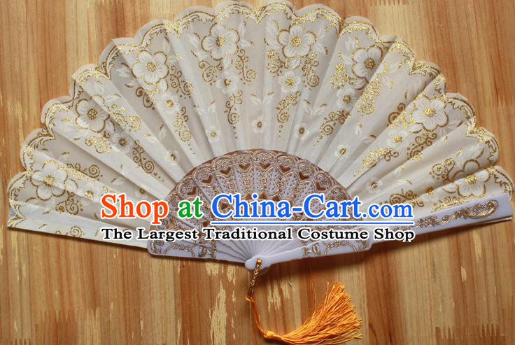 Chinese Handmade Folk Dance White Folding Fans Classical Accordion Fan for Women