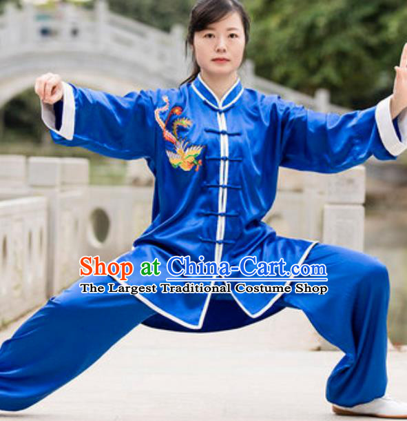 Chinese Traditional Tai Chi Blue Costume Martial Arts Training Uniform Kung Fu Wushu Clothing for Women