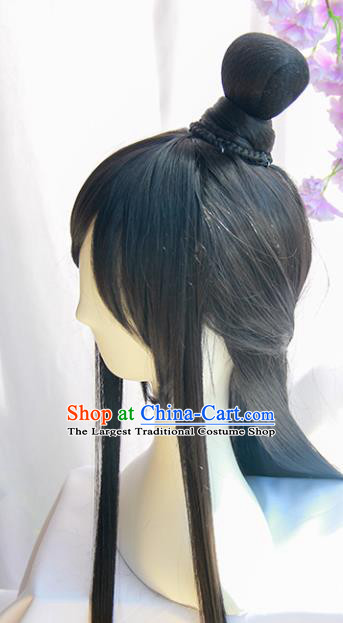Chinese Traditional Knight Hanfu Wigs Sheath Ancient Swordsman Hairpiece Handmade Chignon for Men