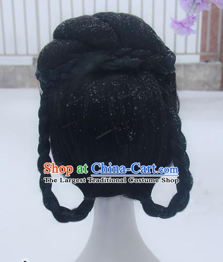 Handmade Chinese Ancient Court Maid Headpiece Chignon Traditional Hanfu Wigs Sheath for Women