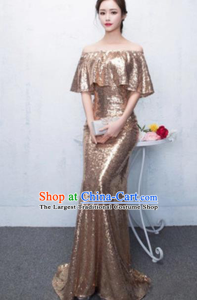 Top Grade Compere Stage Performance Golden Full Dress Modern Dance Costume for Women
