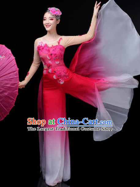 Traditional Chinese Classical Dance Group Dance Rosy Dress Umbrella Dance Stage Performance Costume for Women