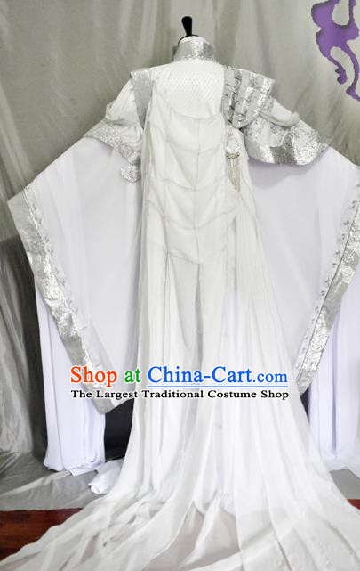 Traditional Chinese Cosplay Swordsman White Hanfu Clothing Ancient Prince Embroidered Costume for Men