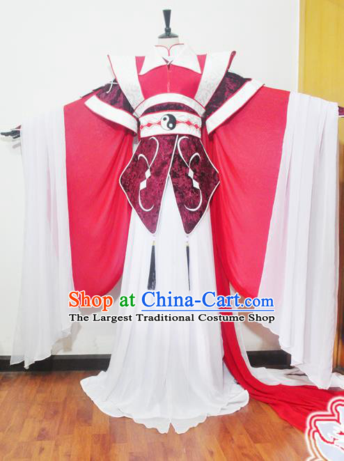 Traditional Chinese Han Dynasty Court Princess Red Hanfu Dress Ancient Swordswoman Embroidered Costume for Women