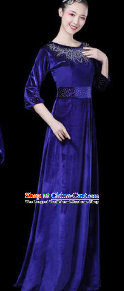 Traditional Chinese Modern Dance Royalblue Dress Chorus Stage Performance Costume for Women