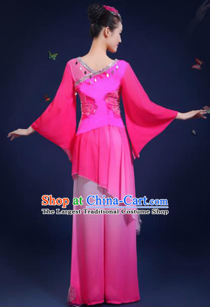 Chinese Traditional Classical Dance Group Dance Rosy Dress Umbrella Dance Stage Performance Costume for Women
