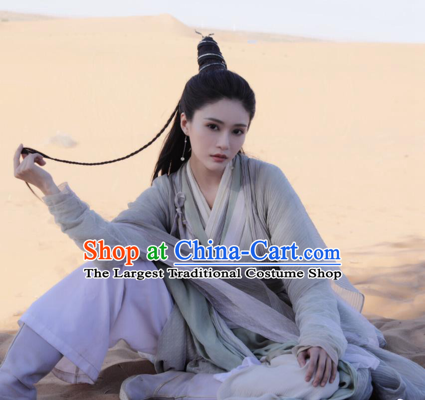 Chinese Drama Heavenly Sword Dragon Slaying Saber Ancient Swordswoman Taoist Nun Historical Costume for Women
