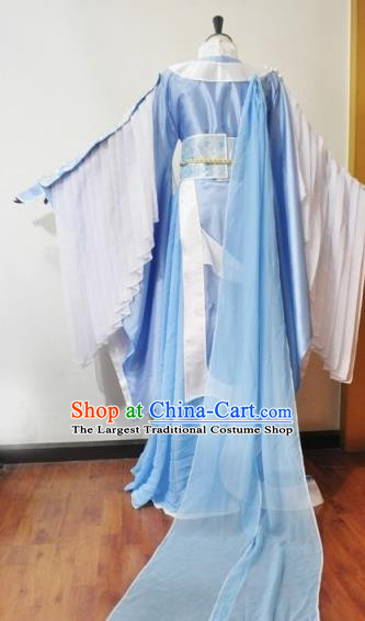 Traditional Chinese Cosplay Court Princess Blue Hanfu Dress Ancient Swordswoman Embroidered Costume for Women