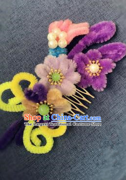 Traditional Chinese Qing Dynasty Velvet Flowers Hair Comb Hairpins Handmade Ancient Palace Hair Accessories for Women