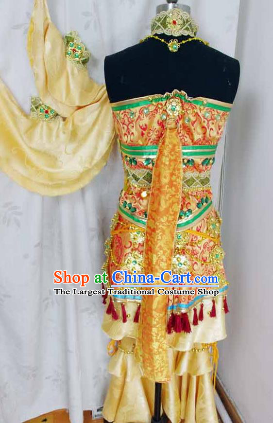 Traditional Chinese Cosplay Swordswoman Golden Hanfu Dress Ancient Female Knight Embroidered Costume for Women