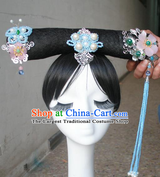 Traditional Chinese Qing Dynasty Manchu Princess Tassel Headwear Ancient Palace Lady Hair Accessories for Women