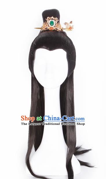 Traditional Chinese Tang Dynasty Prince Wigs Ancient Swordsman Chignon Hair Accessories for Men