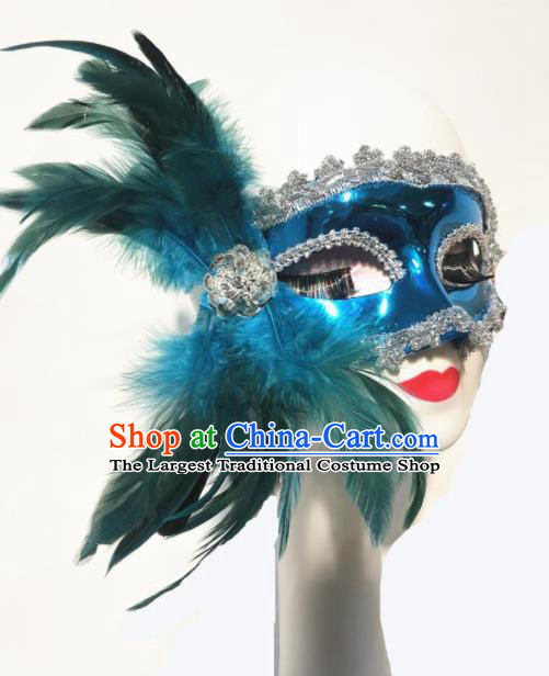 Top Halloween Stage Show Face Accessories Brazilian Carnival Catwalks Green Feather Mask for Women