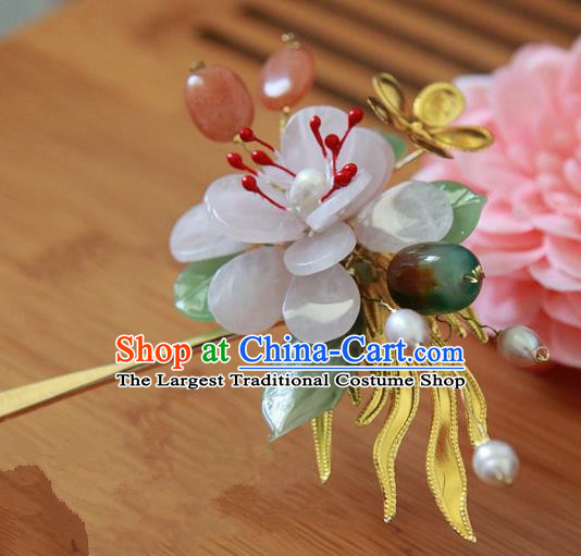 Chinese Handmade Hanfu Jade Peony Hairpins Traditional Ancient Princess Hair Accessories for Women
