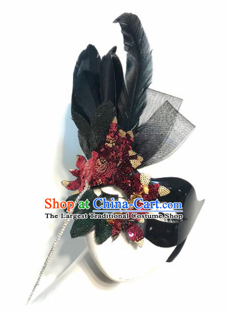 Top Halloween Stage Show Black Feather Face Mask Brazilian Carnival Catwalks Accessories for Women