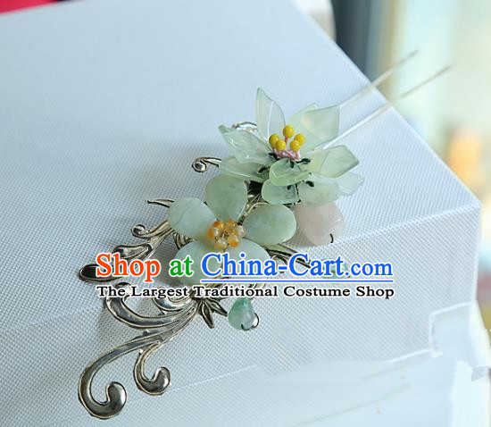 Chinese Handmade Hanfu Green Lotus Hairpins Traditional Ancient Princess Hair Accessories for Women