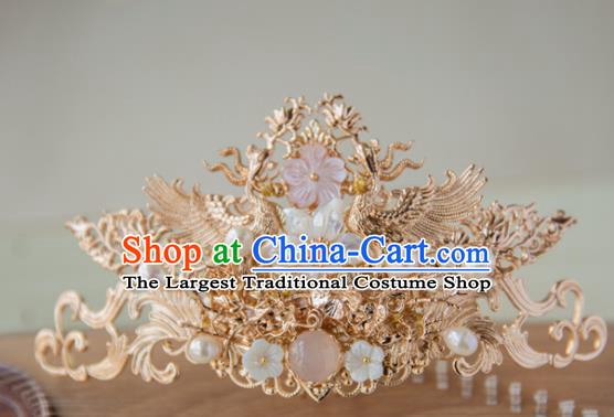 Chinese Handmade Hanfu Crane Pearls Hair Crown Hairpins Traditional Ancient Princess Hair Accessories for Women