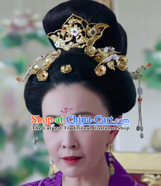 Traditional Chinese Handmade Hanfu Golden Hair Crown Hairpins Ancient Tang Dynasty Imperial Consort Hair Accessories for Women
