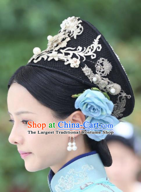 Chinese Handmade Hanfu Qing Dynasty Royal Lady Hat Traditional Ancient Imperial Consort Hair Accessories for Women