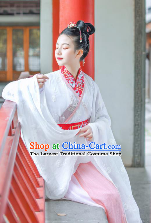Chinese Ancient Royal Princess Embroidered Pink Hanfu Dress Traditional Jin Dynasty Court Historical Costume for Women